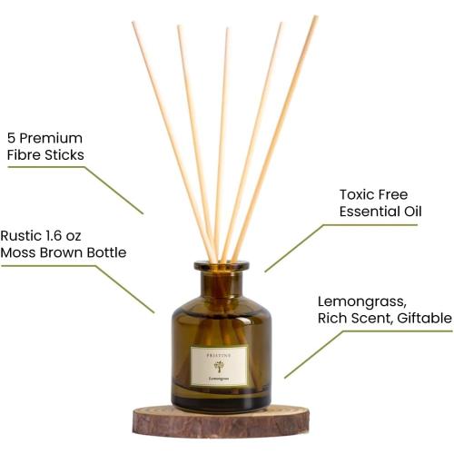 PRISTINE Lemongrass Reed Diffusers for Home & Bathroom | Fresh Lemongrass & Citronella Room Fragrance, Oil & Room Diffusers with Reeds Stick | Refreshing Home Fragrance Scent