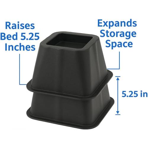 SKYREN Bed Risers, 6 Inch Heavy-Duty Plastic, Black, 4 Pack, for Beds, Couches and Tables