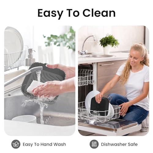 Redfly 2 Pack Silicone Air Fryer Liners, Square Reusable Non-Stick Basket Inserts for 4-5 QT Air Fryers, Dishwasher Safe Parchment Paper Replacement Accessories Gray & Black