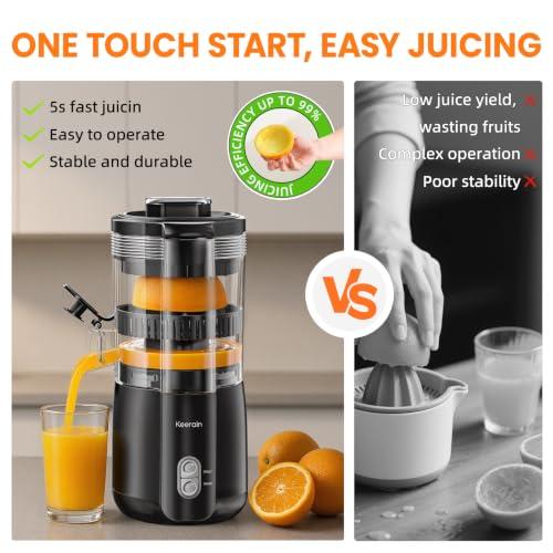 Keerain Electric Orange Juicer, Hand-Free Citrus Juicer Machine with Cleaning Brush, High-Performance Automatic Juice Squeezer for Oranges, Lemons, and Limes, Easy to Clean & Use