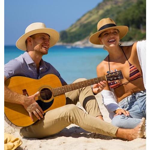 Womens Mens Wide Brim Straw Panama Hat Fedora Summer Beach Sun Hats UPF Straw Hat for Women
