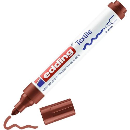 edding 4500 textile marker - brown - 1 pen - round nib 2-3 mm - permanent fabric markers for drawing on textiles, wash-resistant up to 60 °C - marker pens for fabric lettering