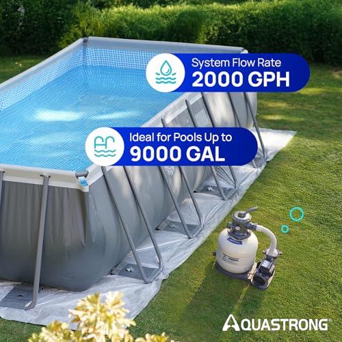 AQUASTRONG Sand Filter Pump for Above Ground Pool with Timer, 1/2 HP Pool Pumps Above Ground 2500 GPH for Pools up to 9000GAL, 12in Pool Sand Filter with 6-Way Valve, Improved Circulation & Filtration