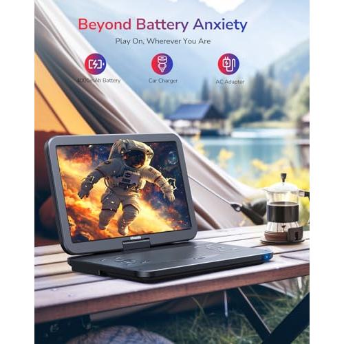 GOnavidio 17.6 Portable Blu Ray DVD Player with 15.4 Large Screen, HDMI in/Out, Sync Screen, 4000mAh Rechargeable Battery, 1080P MP4 MKV Video, Surround Audio, USB/TF Card(Include HDMI Cable)