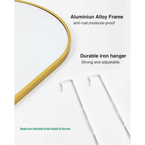 KOMCOTE Full Length Mirror 48x14 Inches - Over The Door Hanging Mirror for Bedroom, Living Room, Closet - Arch Floor Mirror, Door Mirror with Gold Frame - No Drill Easy Install