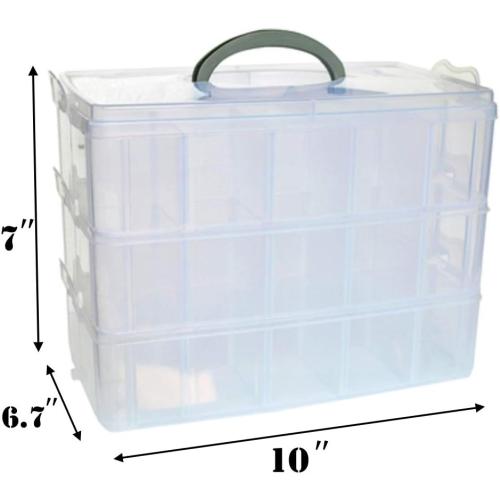 Sooyee 3-Layer Things & Crafts Storage Box with 30 Adjustable Compartments for Organizing Washi Tape, Embroidery Accessories, Threads Bobbins, Kids Toy, Nail Polish, Jewelry - Large