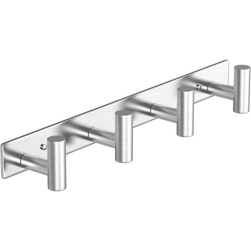 VAEHOLD 1PACK Hat and Coat Wall Mount Rack - 4 Hooks for Robes, Bags, Keys, and Towels - Bathroom Towel Hanger Organizer -Silvery