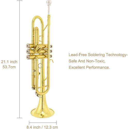 Trumpet Instrument,Band & Orchestra Musical Instruments for Beginners,With trumpets case,Mouthpiece,Cloth and Gloves (Golden)