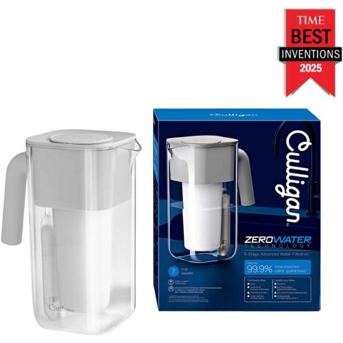 Culligan with ZeroWater Technology 8-Cup Water Filter Pitcher – Includes 5-Stage Advanced Water Filter, IAPMO Certified to Reduce Lead, Total PFAS (Forever Chemicals), Mercury, Fluoride, and Chlorine