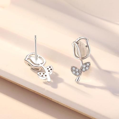 Sterling Silver White Chalcedony Tulip Flower Stud Earrings