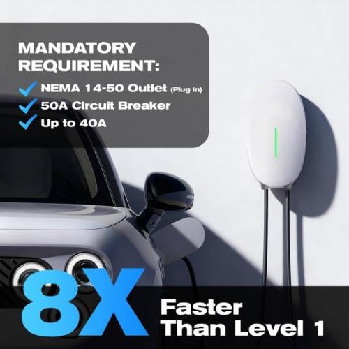 Level 2 EV Charger, 40A 240V 9.6kW Home Charging Station, NEMA 14-50 Plug, J1772 25' Cable Fast Wallbox