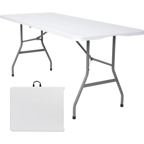 Lakhow 6 FT Folding Table,Outdoor Indoor Plastic Table Portable Square Height Dining Table Perfect for Picnics, Parties, Party and Camping, White