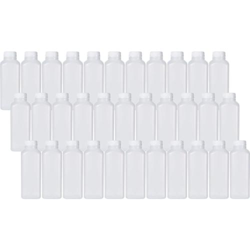 16 Oz Empty Plastic Juice Bottles with Tamper Evident Caps – 33 Pack Drink Containers - Great for Homemade Juices, Milk, Smoothies, Tea and Other Beverages - Food Grade BPA Free