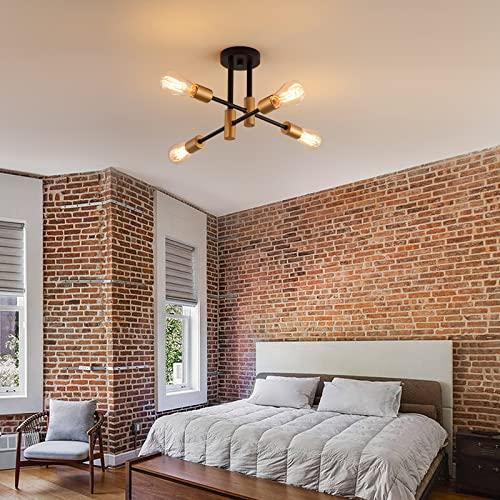 Size H10.83W26.4 Color Black and Gold Modern Sputnik Chandelier Ceiling Light Fixtures,4-Lights Mid Century Industrial Metal Semi Flush Mount Ceiling Lights for Bedroom Kitchen Hallway Entryway Office UL Listed