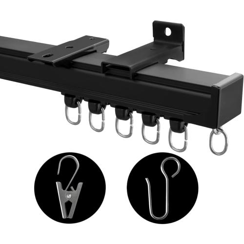 MaKefeile Ceiling Curtain Track, Heavy Duty Curtain Tracks System for Room Divider, Wall Mount Sliding Curtain Rail with Clip and Hooks Set for Living Room, Bedroom, Shower, Outdoor, Black, 3ft-6ft