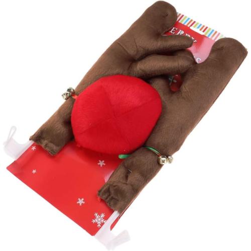 Christmas Car Reindeer Antler Kits Brown Car Antlers with Nose Sturdy Fabric