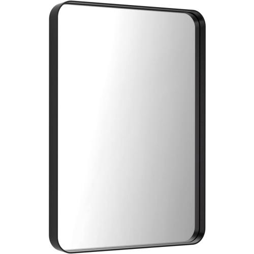 LOAAO Black Metal Framed Bathroom Mirror for Wall, 22X30 Inch Rounded Rectangle Mirror, Matte Black Bathroom Vanity Mirror Farmhouse, Anti-Rust, Hangs Horizontally or Vertically