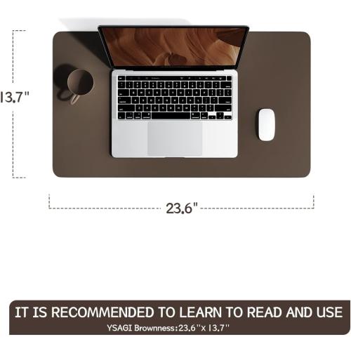 YSAGi Non-Slip Leather Desk Pad, Waterproof Laptop Computer Desk Keyboard Mat, Table Protector Blotter Mat, Large Mouse Pad for Office/Work/Home/Decor(Dark Brown, 23.6 x 13.7)