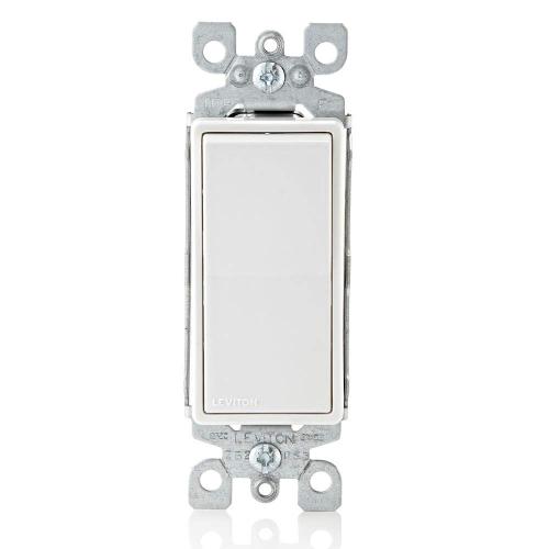 Leviton 15 Amp, 120/277 Volt, Decora Rocker Single-Pole AC Quiet Switch, Residential Grade, Grounding, 5601-2W, White