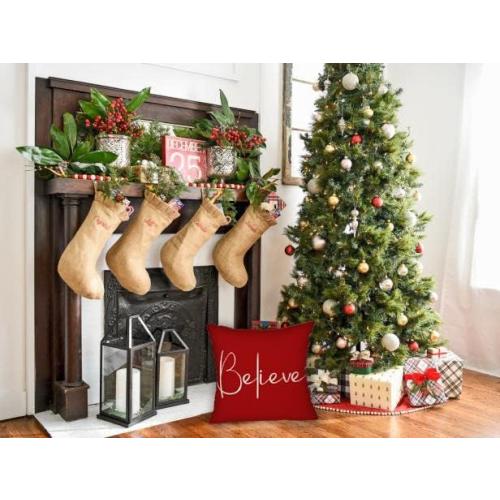 DFXSZ Christmas Throw Pillow Covers 20x20 Inch Set of 2 Merry Christmas Farmhouse Decorations Believe Holiday Decor Throw Cushion Case for Home Couch