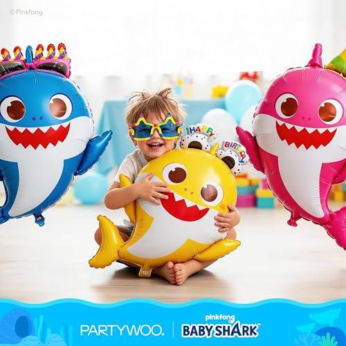 PartyWoo Baby Shark Pink Round Mylar Helium Boys Girls Foil Balloons 5pcs