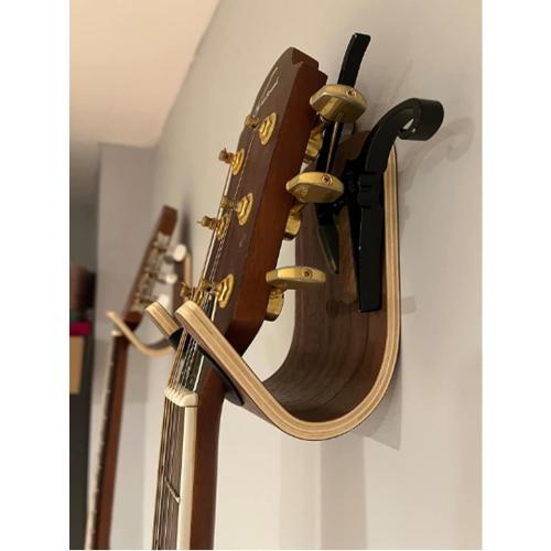Guitar Wall Mount Hook: Modern Design Walnut Wood Guitar Hanger for Storage & Display. Heavy Duty Ply Guitar Holder for The Wall. Hangers Stand for Acoustic Guitars, Ukulele, Bass, Violin, Cello
