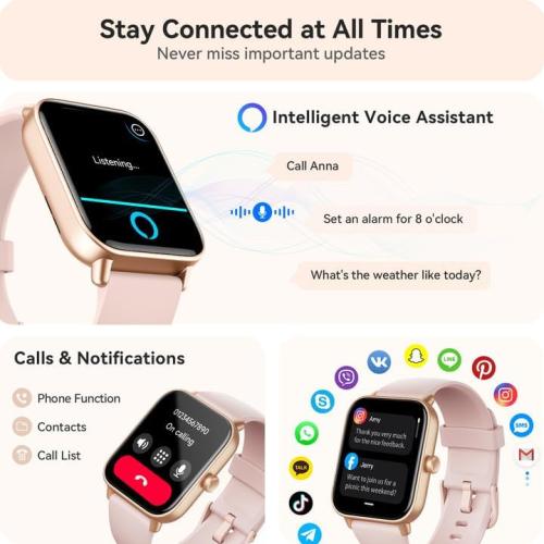 Smart Watch for Women Android & iPhone, Alexa Built-in, IP68 Waterproof Activity Fitness Tracker with Bluetooth Call (Answer/Make), 1.8 Smartwatch with Heart Rate/SpO2/Sleep Monitor, 100  Sports Mode