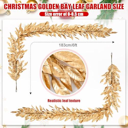 Jutom 6 Ft Gold Christmas Bay Leaf Garland Decoration Gold Bayleaf Garland for Christmas Fireplace Front Door Stairs Decoration Xmas Holiday Winter Engagement Birthday Wedding Supplies