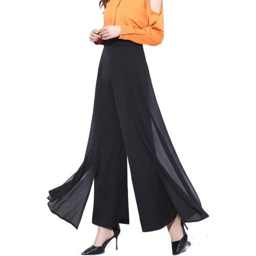 Size XS Double Plus Open Womens Chiffon High Waist Palazzo Dressy Pants Flare Elastic Waist Culottes Trousers Pant