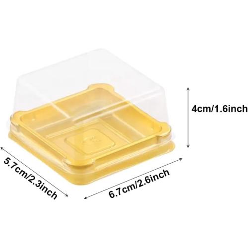 EchoDone 50 Set Clear Plastic Mini Cupcake Boxes Muffin Square Mooncake Box Single Container Wedding Birthday Gift Box (Gold)
