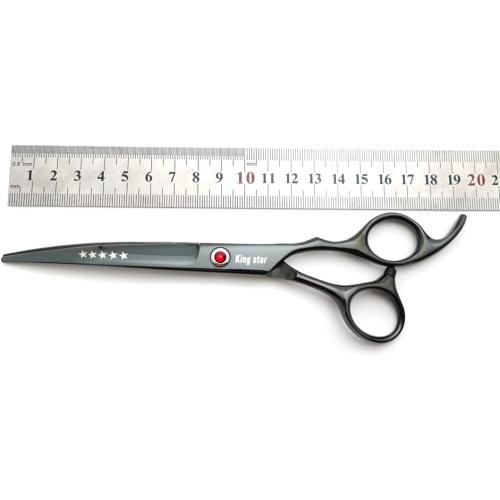 7.0in Titanium Professional dog Grooming Scissors set,Straight & Thinning & Curved scissors 4pcs set for Dog grooming (Bright black)