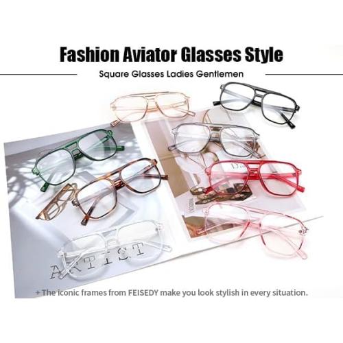FEISEDY 2Pack Blue Light Blocking Glasses Fake Nerd Clear Square Computer Lightweight Pilot Glasses Frame Oversized B2866