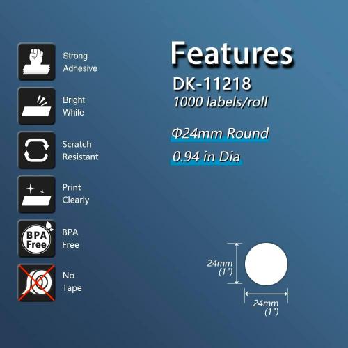 BETCKEY - Compatible Round Labels Replacement for Brother DK-1218 (0.94 in Dia), Use with Brother QL Label Printers [1 Roll/1000 Labels]