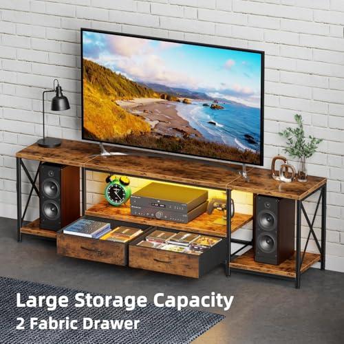 LED TV Stand for 75 70 Inch TV with Fabric Drawers LED Entertainment Center Television Stands with Storage Shelves for Living Room, Bedroom, TV Console Table 63 Rustic Brown