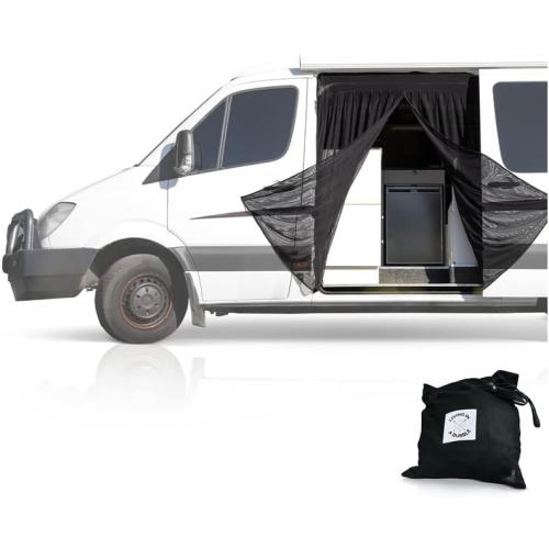 Living in a Bubble Van Bug Screen for Standard Roof Mercedes Sprinter & Ford Transit and High Roof RAM Promaster, Universal Size Side Door Flyscreen Mosquito Net, Center Magnetic Closure