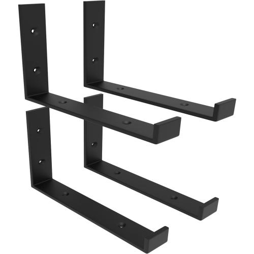 Shelf Bracket, Heavy Duty Floating Shelf Brackets 12-Inch Long, 4-Pack Brackets for Shelves, Black Coated J Shape Metal Wall Shelf Support Brackets with 1/5-Inch Thick and 160 lb. Load Capacity