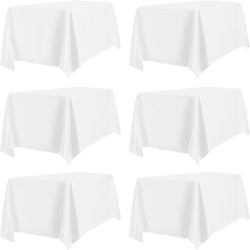 WHITE PureFit 6 Pack Rectangle White Table Cloths 60 x 102 Inch for 6Ft Tables, Stain and Wrinkle Resistant Table Linens for Home Use, Wedding, Party, Banquet and Camping