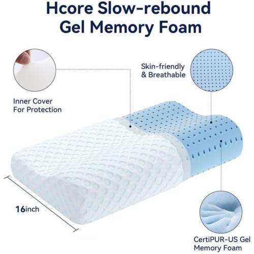 Hcore Contour Memory Foam Pillow for Neck Pain - Gel Foam Neck Pillow for Sleeping - Firm Pillow for Side Sleepers - Tencel Cover - Ventilated Breathable Foam - CertiPUR-US