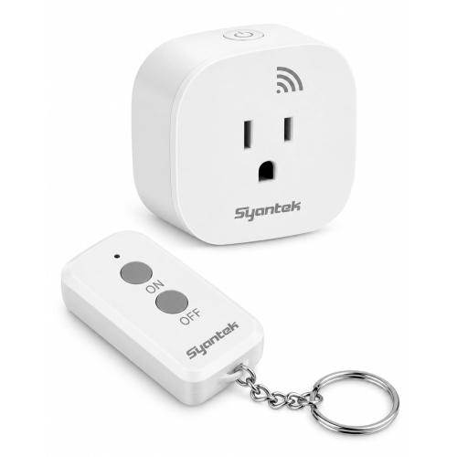Syantek Remote Control Outlet Wireless Light Switch for Household Appliances, 200ft Long Range Remote Outlet Switch, 15A/1875W High Power Mini Electrical Plug, White (1 Outlet   1 Remote)
