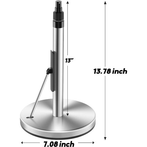 DAWNER Standing Paper Towel Holder with Spray Bottle, Weighted Base with Suction Cups, Paper Towel Stand with Spring-Loaded Arm for Kitchen, Countertop, Stainless Steel Brushed Nickel Finish