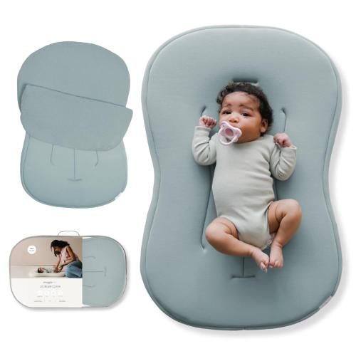 snuggle me® Baby Lounger Curve (0-6 Months) - Premium Organic Cotton with Foam Core, Machine-Washable Cover, Buttery-Soft & Breathable CSPC Compliant Infant Lounger Baby Nest with Travel Bag - Slate