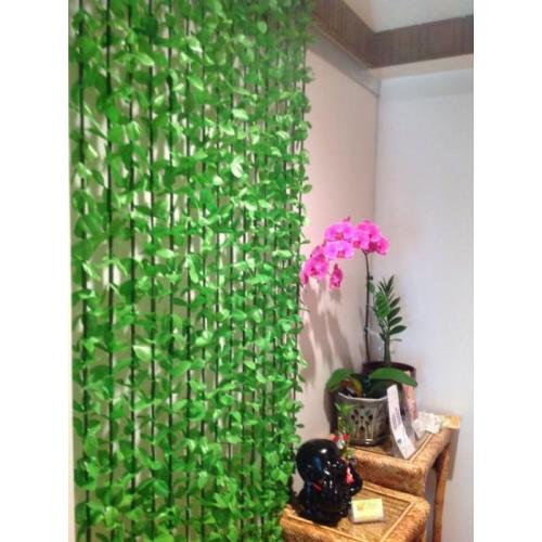 Tropical Flower Curtain Fabulush Fabric Flowers Beaded Bamboo Curtain or Doorway Room Divider Party Wedding Kids Bedroom Decorations- Green Leaves with Green Beads