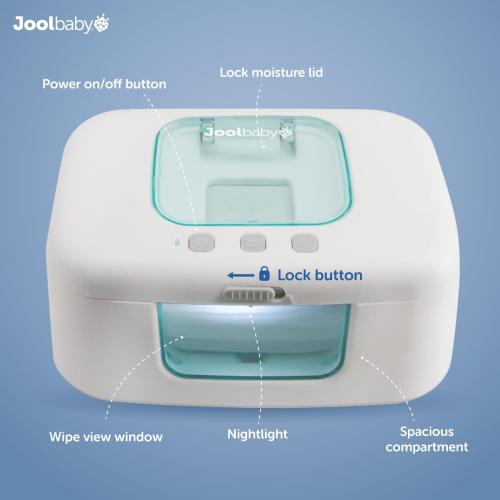 Jool Baby TinyBums Baby Wipe Warmer & Dispenser with LED Changing Light & On/Off Switch (Aqua)