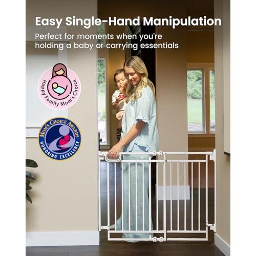 Grownsy Baby Gate for Stairs- No Bottom Bar, 29.8” to 43.5” for Child and Pet, Dog Gate with Auto-Close & One-Hand Operation, Hardware-Mounted (Drill Needed) Installation for Doorways and Indoor Use