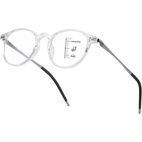 Exquisite Round Ultralight Progressive Multifocus Reading Glasses Women Men Durable Blue Light Blocking Anti EyeStrain/UV Multifocal Readers Spring Hinge(Mid-Near Range 3ft,Top is Not 0)2.5 Clear