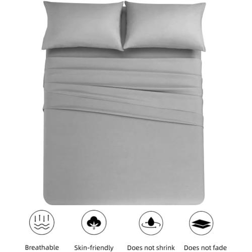 Queen Size 4-Piece Bed Sheet Set - Ultra-Soft, Breathable & Cooling Light Gray Sheets, 14 Inch Deep Pockets, Wrinkle-Free - Hotel Luxury Bedding for Women, Men, Kids