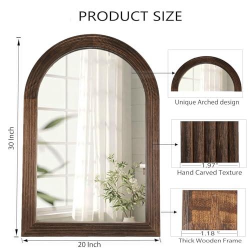Arched Mirror, Farmhouse Decor Solid Wood Frame Wall Mirror, Bathroom Mirrors, Large Vintage Mirror for Bathroom, Living Room,Bedroom, Entryway, Hallway,Foyer (Coffee, 20inch*30inch)