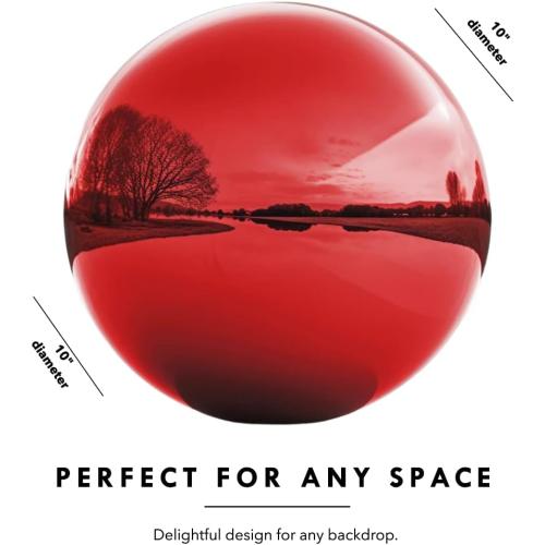 Size 10 Inch Color Red Stainless Steel Gazing Globe,v2croft Hollow Ball Mirrored Surface Polished Shiny Sphere,Garden Stainless Steel Gazing Ball for Outdoor Lawn Pond Yard Ornament(red)
