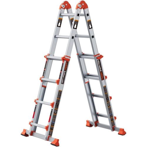 LANBITOU Ladder, A Frame 4 Step Ladder Extension, 14 FT Anti-Slip Multi Position & Storage Folding Ladder, 330 lbs Security Load Telescoping Aluminum Ladders for Stairs Home Indoor Outdoor Roof
