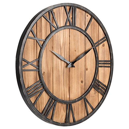 Metal & Solid Wood Noiseless Wall Clock (Wood, 24-inch)